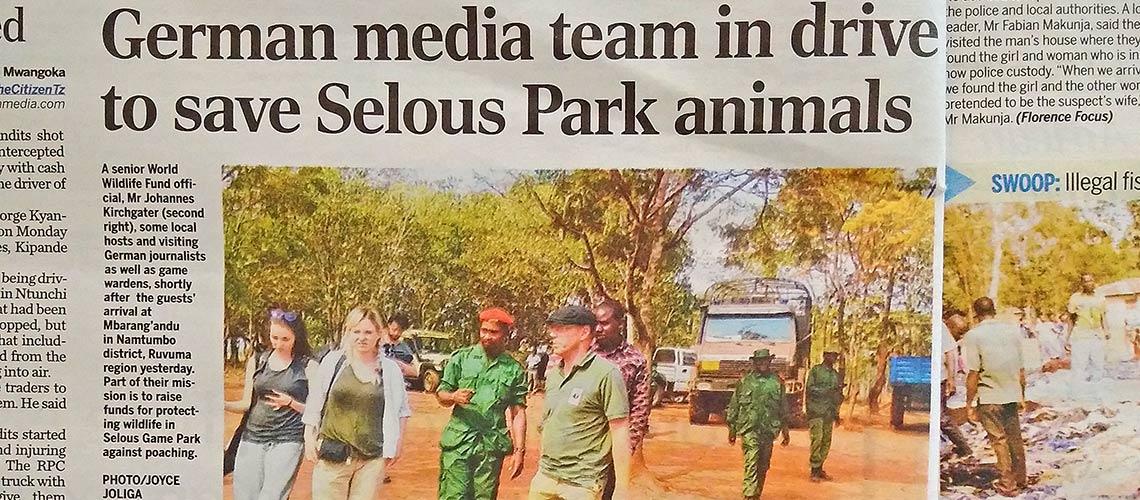 Save Selous: Zeitungsartikel über unsere reise mit den youttube stars jodie und kelly in Tansania