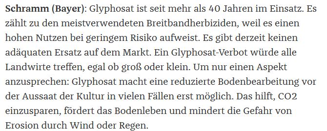 Glyphosat Verbot Diskussion: Zita Bayer Chef Schramm aus Zeit Online