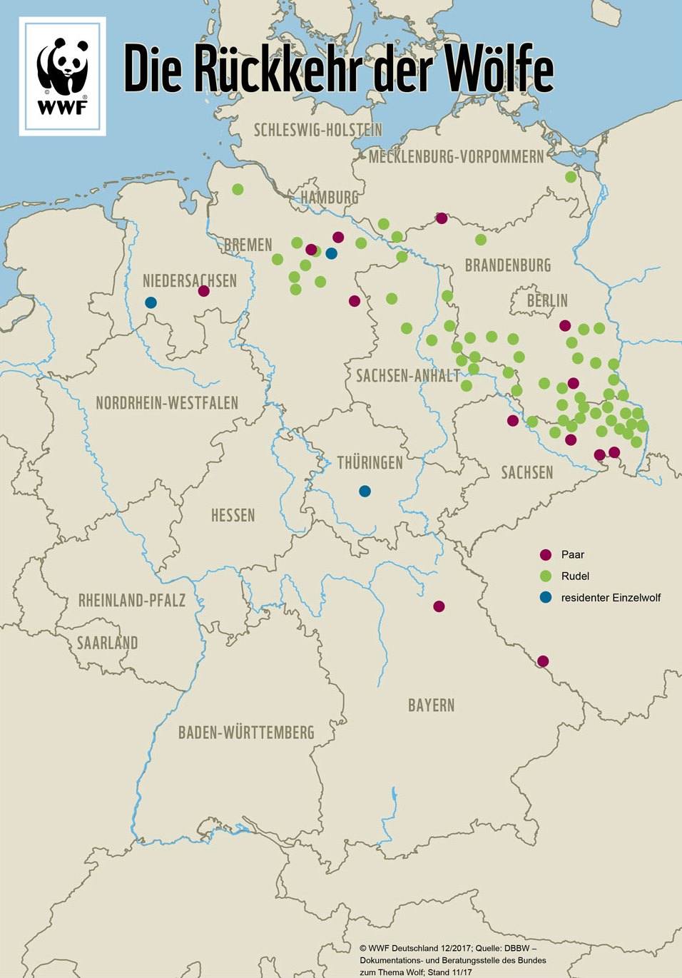 Karte wo lebt der Wolf in Deutschland