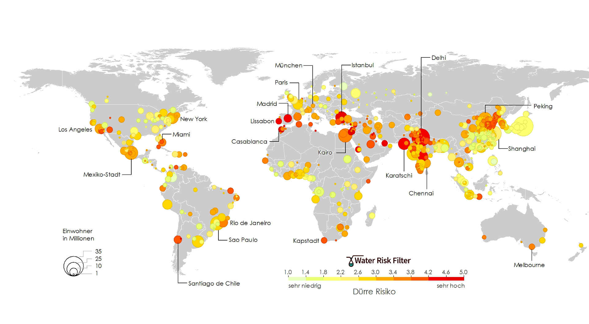 Dürre: Grafik über betroffene Millionenstädte